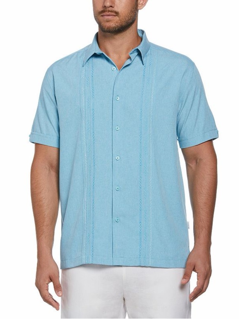 Cubavera Light Blue Short-Sleeve Button-Down Shirt with Navy Trim